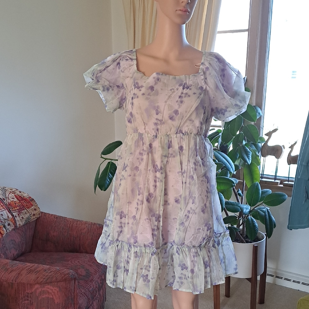 Umgee Lavender Floral Tie-Accent Dress Ptp 17" Runs Small